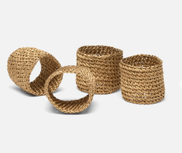 The Blue Pheasant Emmy Napkin Ring Set of 4 features gold-finished, handcrafted rings—ideal for adding a touch of artisanal elegance to your table setting.