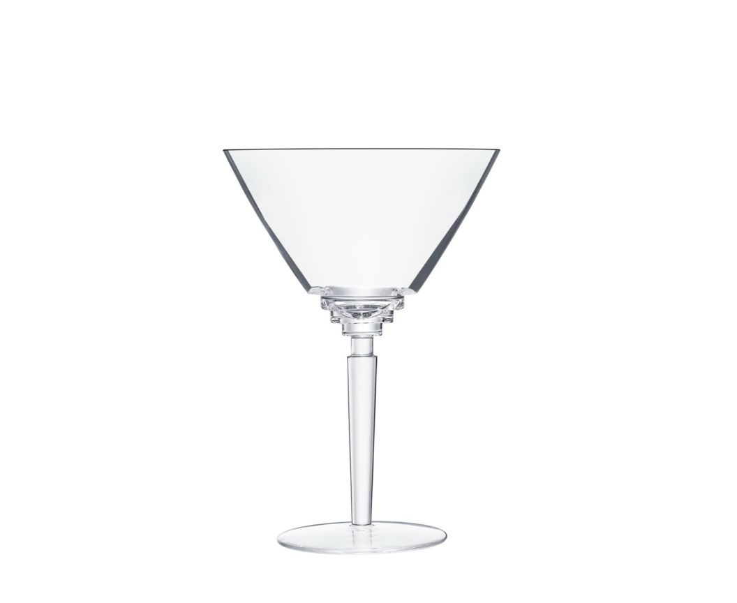 The Oxymore Drinkware by Saint-Louis features a clear martini glass with a geometric, angular bowl and a short, round base, shown empty against a plain white background.