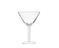 The Oxymore Drinkware by Saint-Louis features a clear martini glass with a geometric, angular bowl and a short, round base, shown empty against a plain white background.