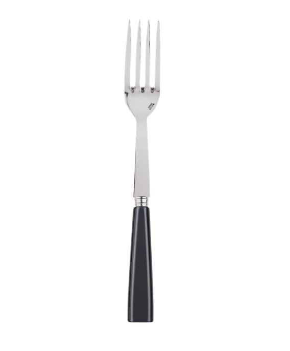 The Sabre Icone Serving Fork features four silver prongs and a black handle, displayed upright against a plain white background.