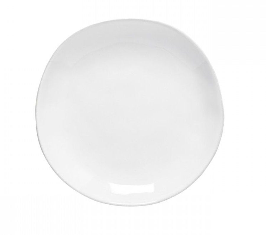 The Livia Dinnerware White plate by Casafina/Costa Nova is a round, white ceramic piece with subtly uneven edges, shown from above on a white background as part of a modern tableware collection.