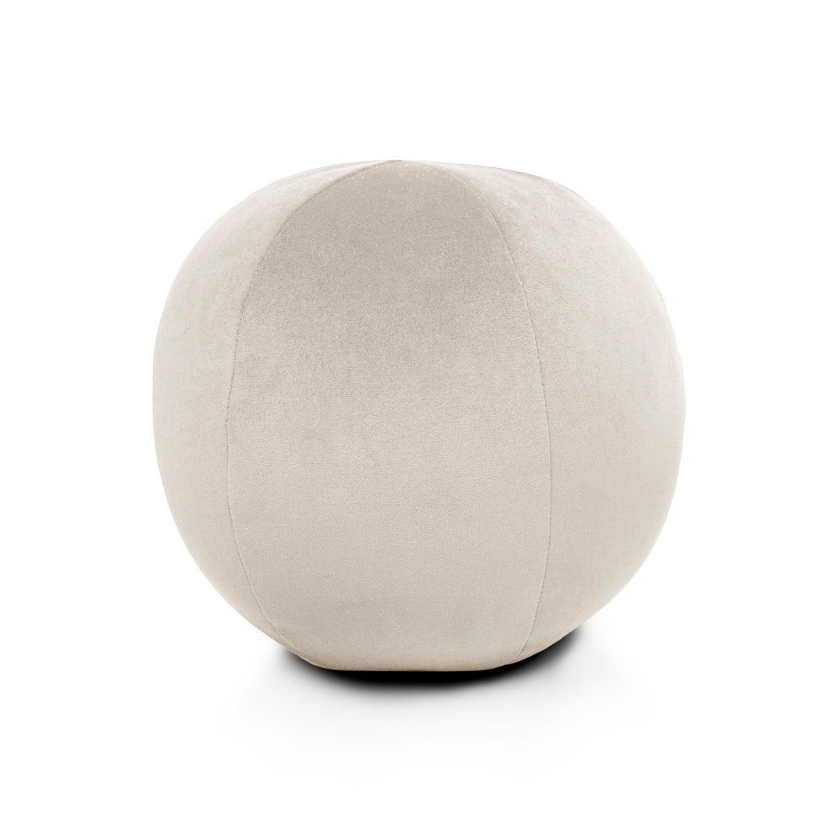 The Posh Round Pillow 12″D by D.V. KAP / Canaan Company features sculptural softness and a smooth, seamless light beige fabric, displayed against a plain white background.