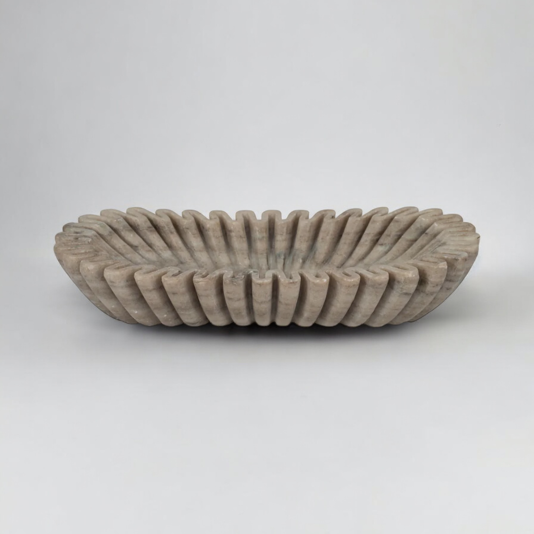 Rift Tan Marble Oval Bowl.