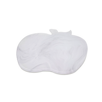 The Eye Candy Roma Apple Tray is a white, marble-patterned cutting board shaped like an apple—ideal for serving treats at Rosh Hashanah or Yom Kippur, shown here against a plain white background.