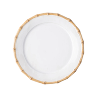 The Juliska Bamboo Dinnerware cake plate features white ceramic with a light brown, bamboo-style textured rim, displayed from above on a plain white background.