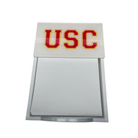 The Eye Candy College Note Pad is a clear acrylic holder with a stack of white paper and a lid displaying USC in bold red and gold—perfect as a graduation gift or custom college accessory for students.