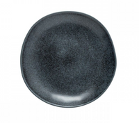 The Livia Dinnerware Matte Black by Casafina/Costa Nova is a large, round ceramic plate with an organic shape and smooth matte finish, crafted in Portugal and shown from above on a white background.