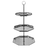 The Juliska Graham 3 Tier Server features an octagonal metal design, central vertical rod, and round handle—ideal for displaying appetizers and elevating your home décor.