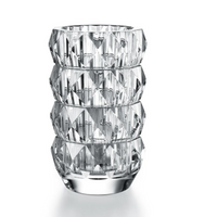 Clear, cylindrical 11″ Louxor Round Vase 230 in crystal, featuring a faceted, geometric diamond-cut pattern.