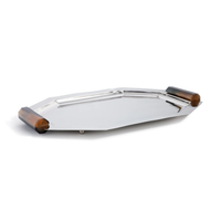 Octagonal silver-tone Alley Octagon Tray w/ Horn Handles with decorative horn handles.
