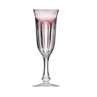 The Moser Lady Hamilton Champagne Glass (140ml) features a faceted, hand-cut crystal bowl that fades from clear at the base to deep pink at the rim, set on a slender stem and circular foot.