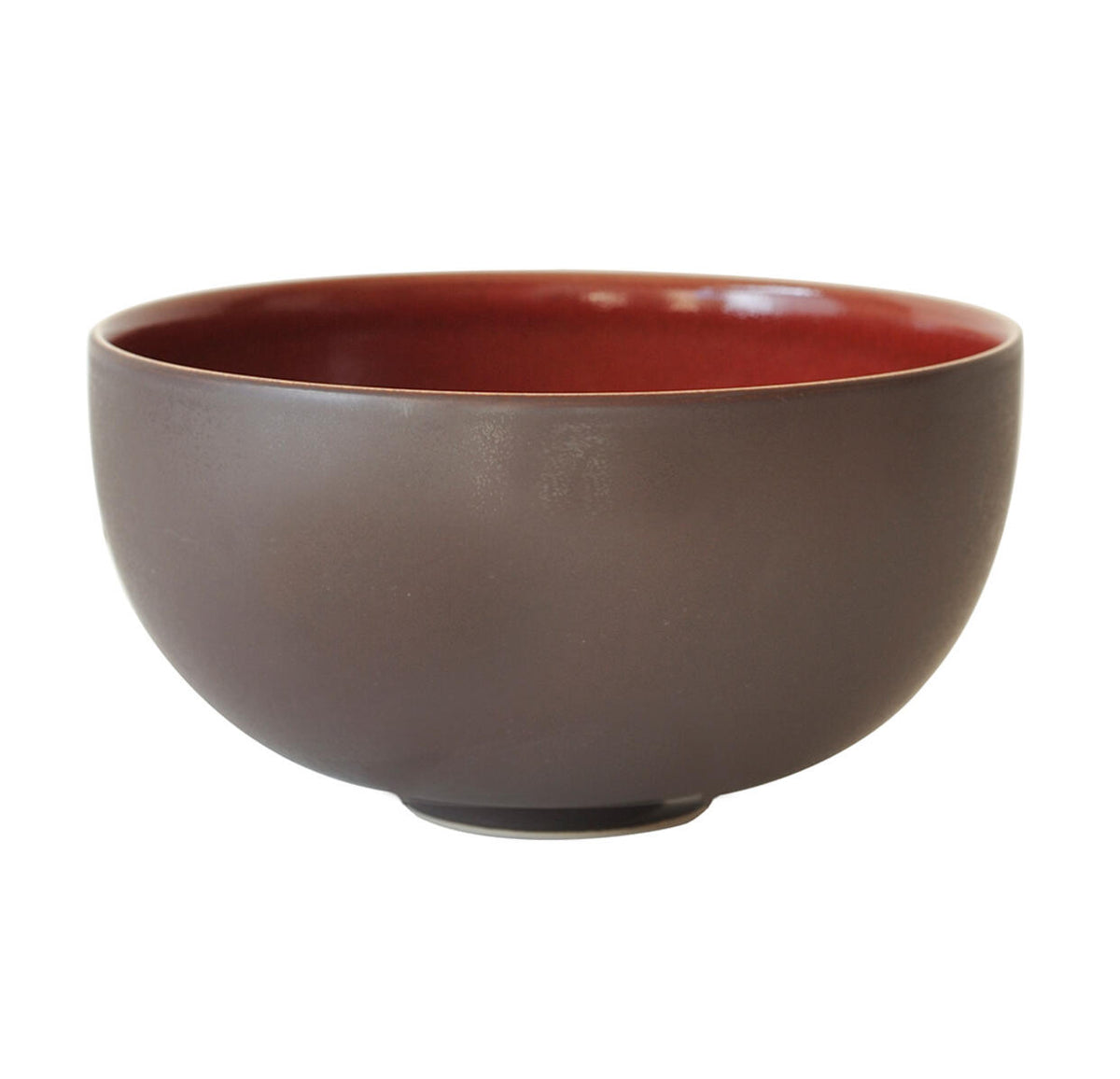 The Tourron Dinnerware Cerise by Jars - Rosenthal is a round ceramic bowl with a matte dark brown exterior and glossy reddish-brown interior, displayed on a white background.