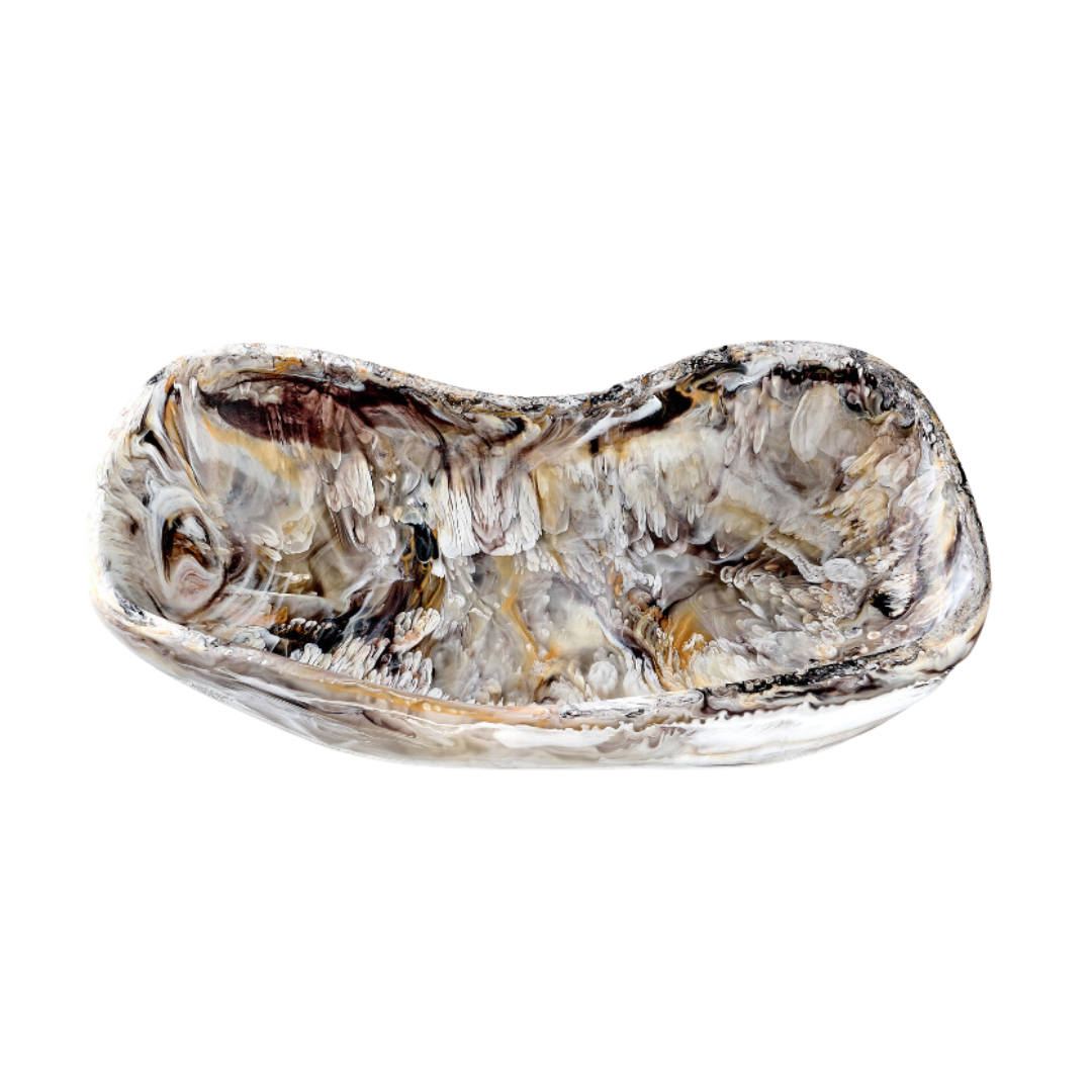 Swirl Colored Resin Scallop Rectangle Bowl - Mocha.