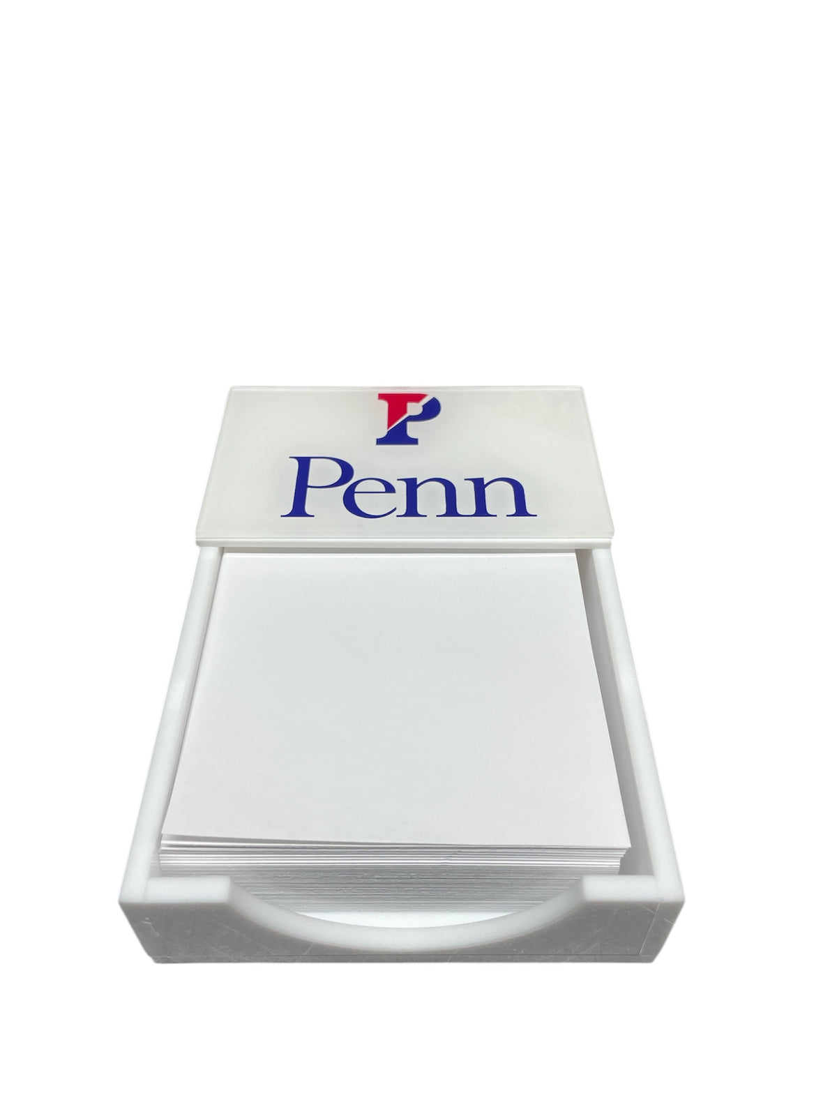 The Eye Candy College Note Pad features white notecards in a clear holder with a lid showing the University of Pennsylvania Penn logo in blue and red—perfect for college notes or as a graduation gift.