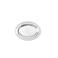 The Godinger Shabbat Tray with Candlesticks features a silver oval shape and engraved Hebrew text along the edge, traditionally used for Jewish rituals such as Shabbat or Havdalah. Displayed on a plain white background.