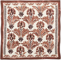 The Kim Seybert Botanica Napkin Ivory & Brown Set of 4 features a square textile with a brown and maroon floral pattern on cream, finished with a matching border—ideal for autumn table settings.