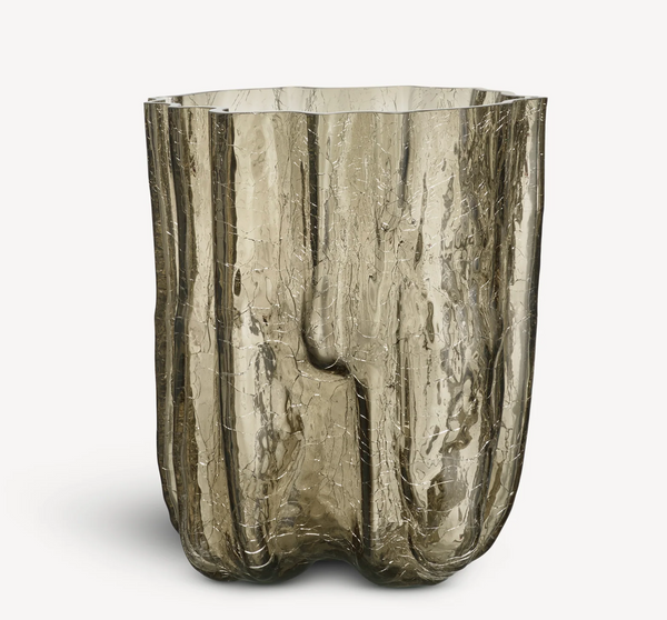 Tall Crackle Vase Taupe - Tall glass vase by Kosta Boda with an irregular, textured, crackled surface.