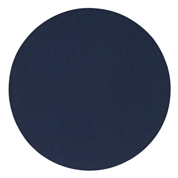 The Bodrum Skate Round Placemat Navy Set of 4 features plain, dark blue circular vinyl placemats with a subtle textured surface, shown on a white background.