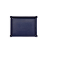 Rectangular dark blue Graphic Image Leather Ottoman Tray with raised edges.