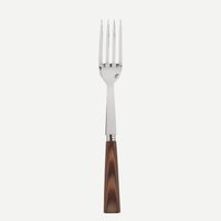 The Sabre Nature Serving Fork, featuring four long stainless steel tines and a polished chocolate-colored wood handle, is displayed vertically against a plain white background.