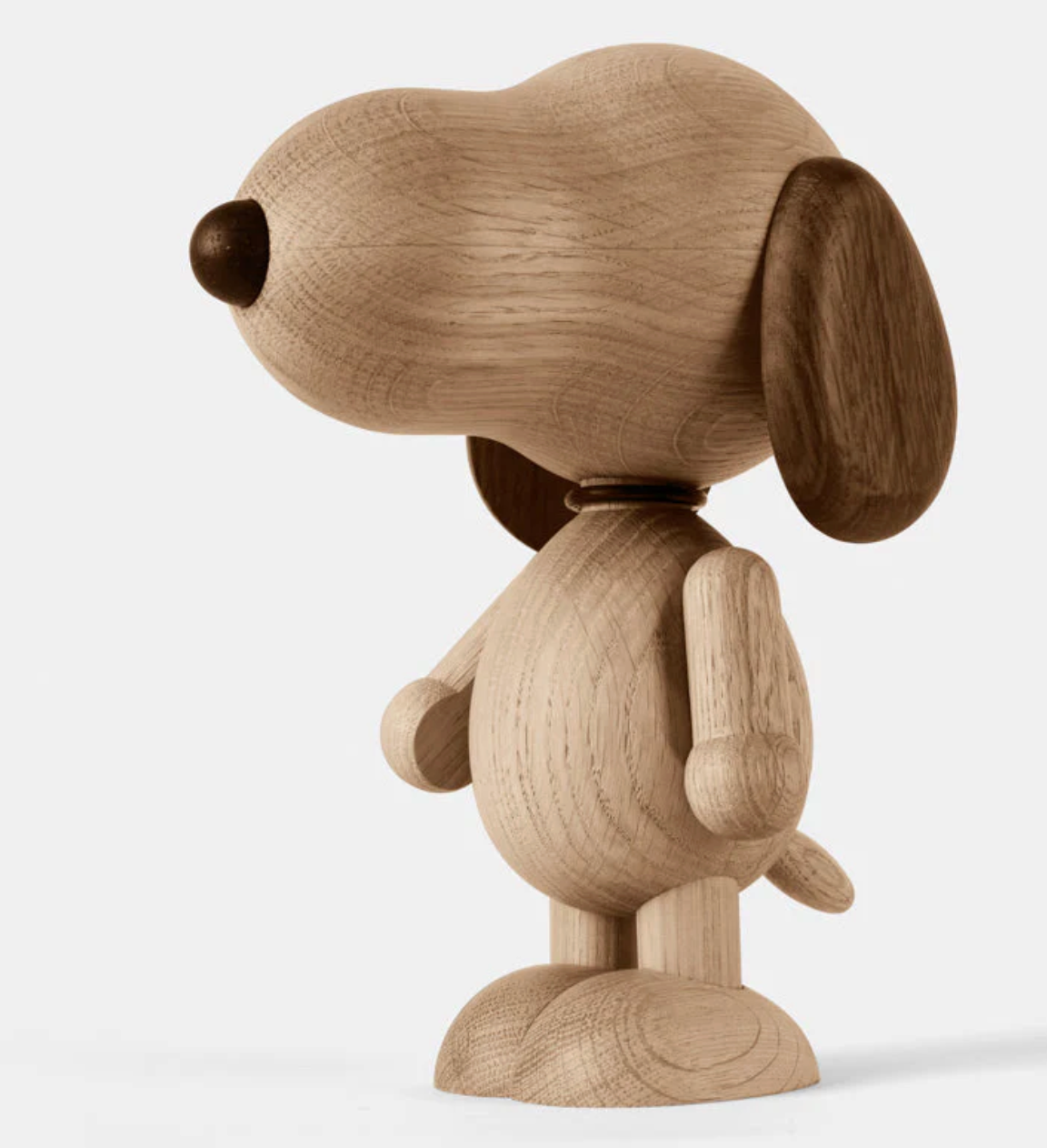 The Boyhood - Ameico Snoopy Statue - Smoked Oak - Large stands upright with a round nose, drooping ears, and rounded limbs, featuring a smooth wood grain finish—perfect for smoked oak decor collections.