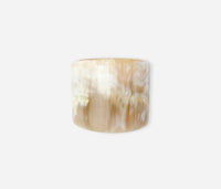A set of four James Natural Horn Napkin Rings by Blue Pheasant, crafted from polished light brown and cream-colored natural horn with a smooth cylindrical shape, is displayed against a plain white background—embodying the artisanal craftsmanship and timeless aesthetic characteristic of Blue Pheasant.