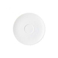 A Raynaud Mineral Dinnerware Glazed White saucer, made of fine Limoges porcelain with a slightly raised center, shown from above on a white background.