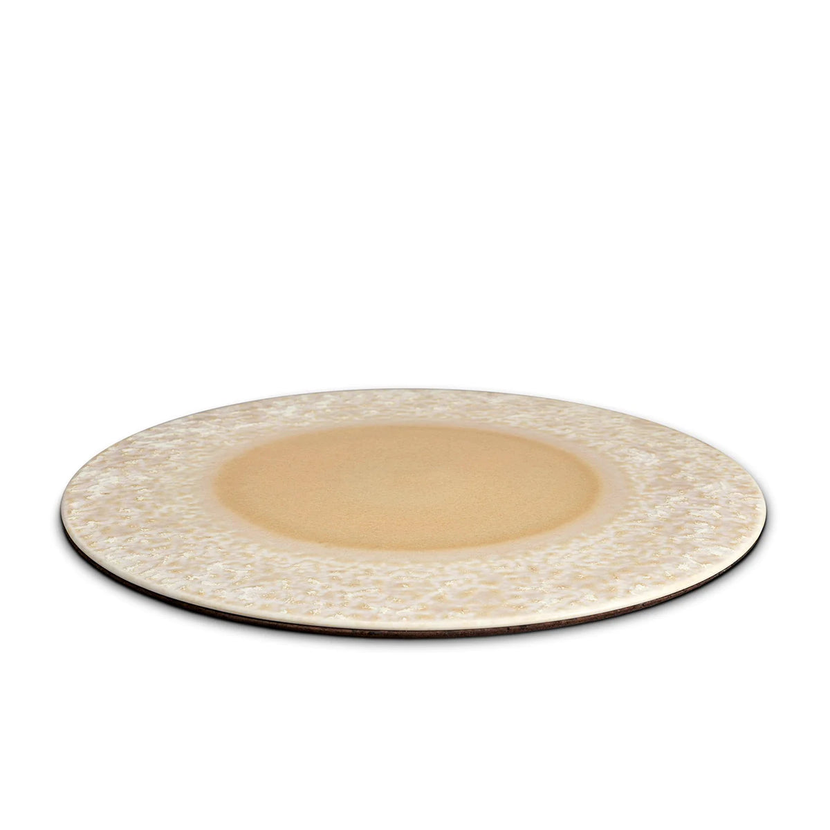 The Terra Platter Charger Dusty Rose by L'Objet is a round, dusty rose ceramic plate with a subtly textured rim and smooth center—ideal for pairing with elegant porcelain placemats.