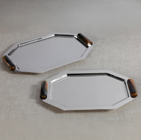 Two silver Alley Octagon Tray w/ Horn Handles with brown patterned horn handles and a stainless steel finish.