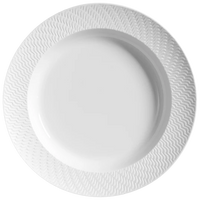 A Waves Relief N°41 Dinnerware plate by Meissen, crafted from white ceramic with a broad, subtly wavy textured rim inspired by the iconic MEISSEN Waves Relief motif, is shown from above against a light background.