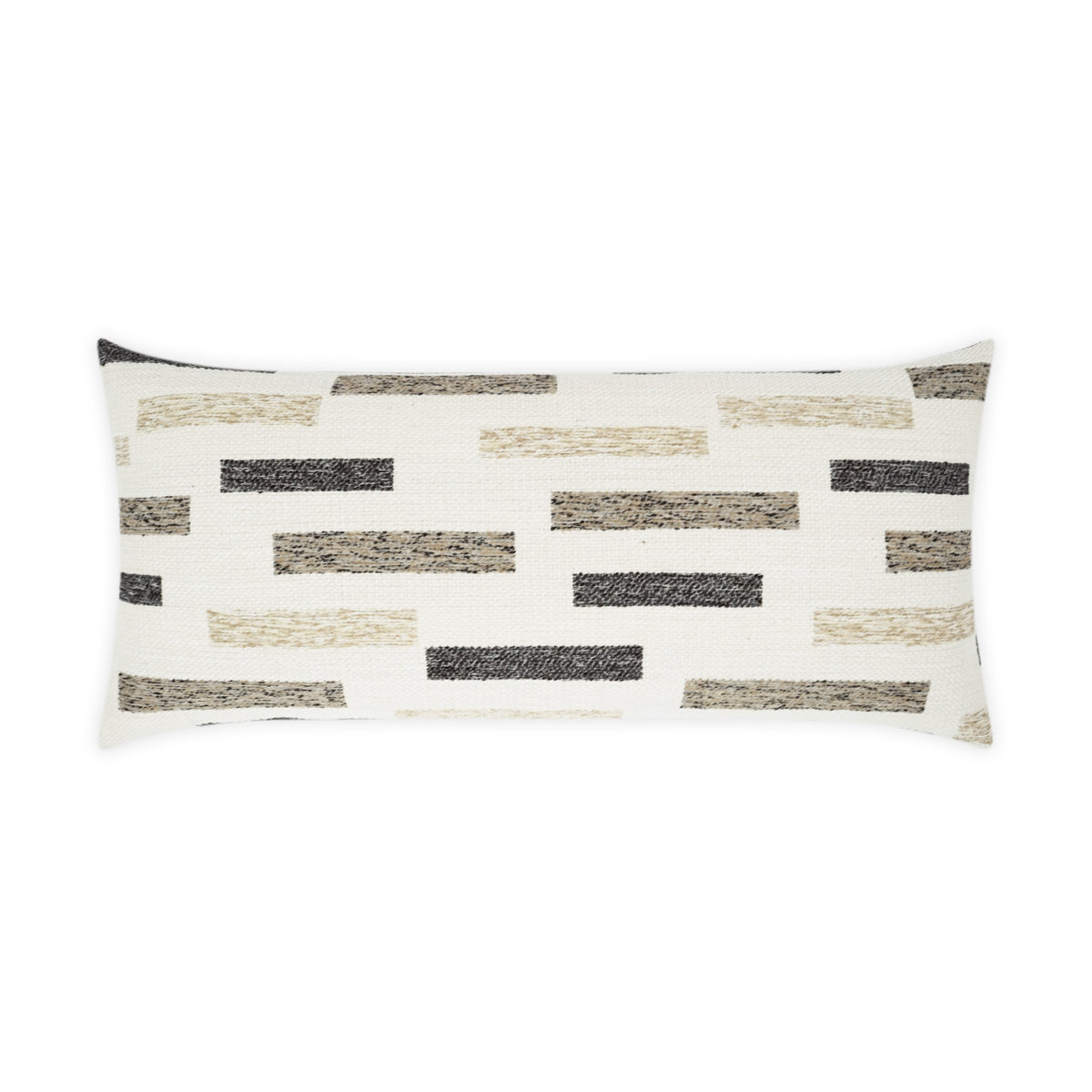 The D.V. KAP / Canaan Company Outdoor Pillow Blockweave Natural features a white background with textured rectangles in black, beige, and taupe—an ideal weather-resistant accent for your patio or garden.