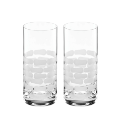 The Truro Frosted Highball Set of 2 by Michael Wainwright features clear glass tumblers with horizontal frosted rectangular patterns around the middle, shown side by side on a white background.
