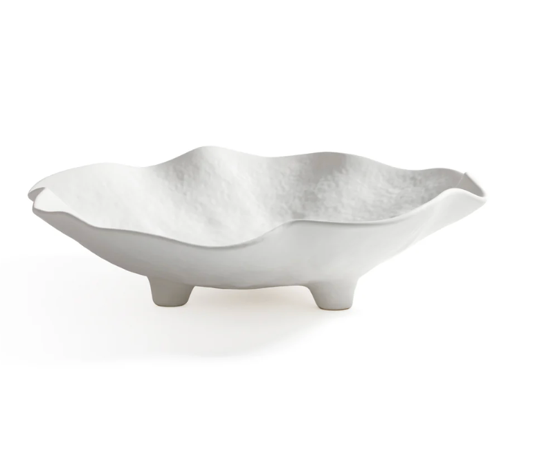 The Alto Ceramic Footed Bowl by Zodax features a white, wavy design with an organic shape and textured interior—ideal as an elevated serving bowl or striking centerpiece.