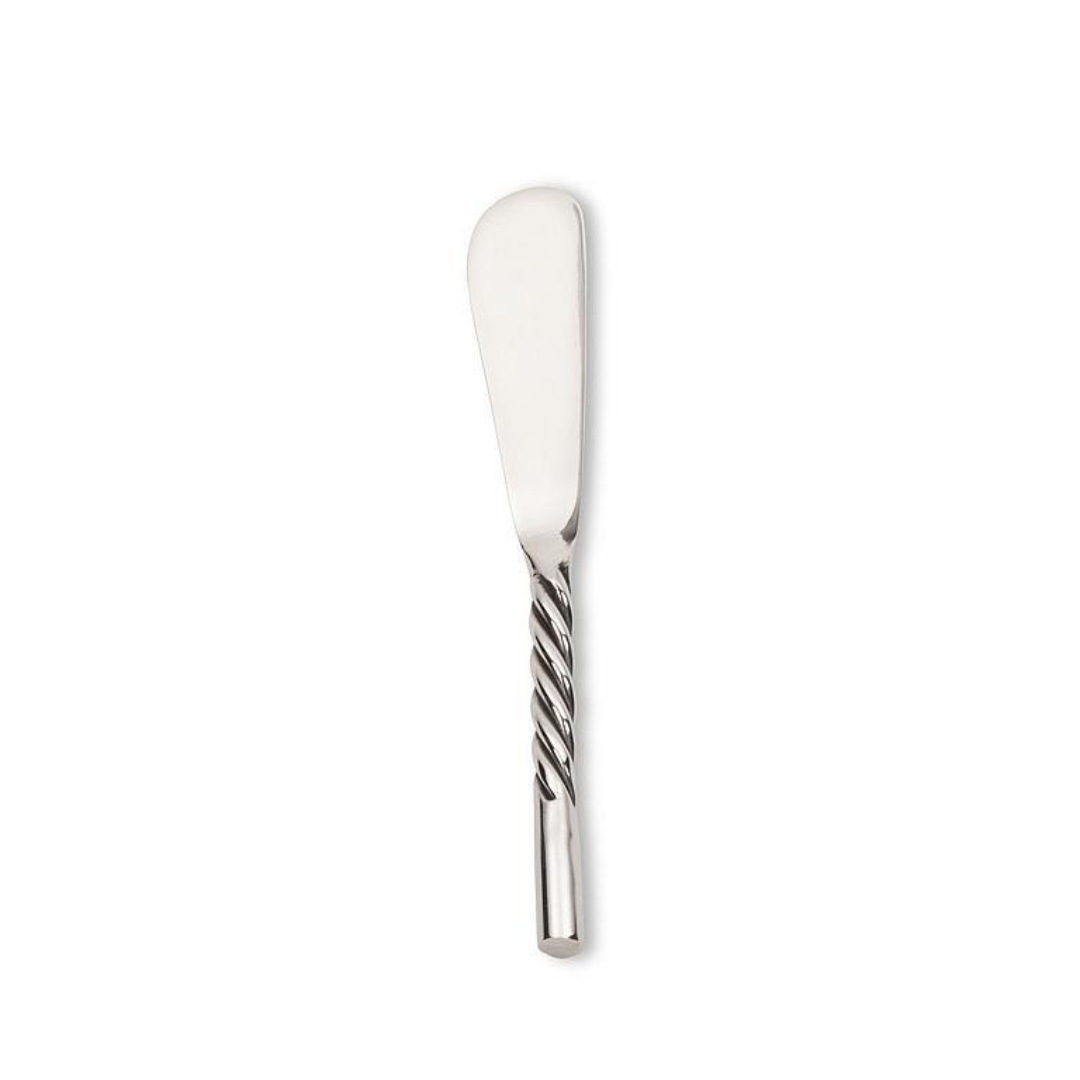 The Abbott Collection Twist Handle Spreader, made of stainless steel with a flat, rounded blade and a twisted handle design, is displayed on a white background.