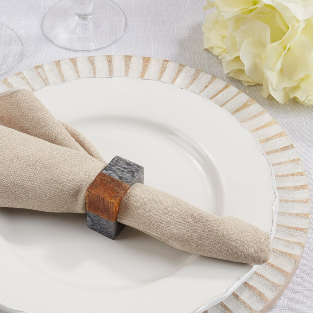 Two Tone Cube Napkin Ring Set of 4 - Grey.