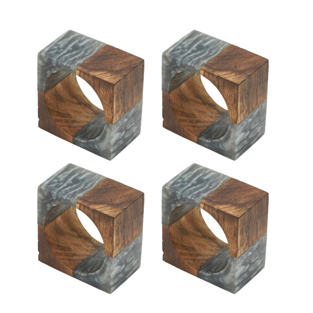 Two Tone Cube Napkin Ring Set of 4 - Grey.