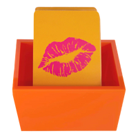 The Canasta Sets Canasta 2 Deck Holder displays yellow cards for your Canasta sets, with the front card showing a vibrant pink lip print.