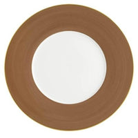 The Lexington Dinnerware-Taupe by Robert Haviland & C. Parlon features a round plate with a wide taupe rim and white center, viewed from above against a white background—an elegant piece reminiscent of hand-painted luxury tableware.