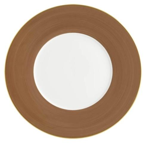 The Lexington Dinnerware-Taupe by Robert Haviland & C. Parlon features a round plate with a wide taupe rim and white center, viewed from above against a white background—an elegant piece reminiscent of hand-painted luxury tableware.