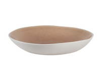 The Maguelone Dinnerware Tamaris serving bowl by Jars - Rosenthal features a shallow, round ceramic design with a matte beige interior, smooth white exterior, organic-shaped edges, and crackled glaze for artisanal charm.