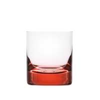 The Moser Whiskey Set DOF Glass 370 ml is a clear lead-free crystal tumbler with a thick red-tinted base that fades elegantly upwards.