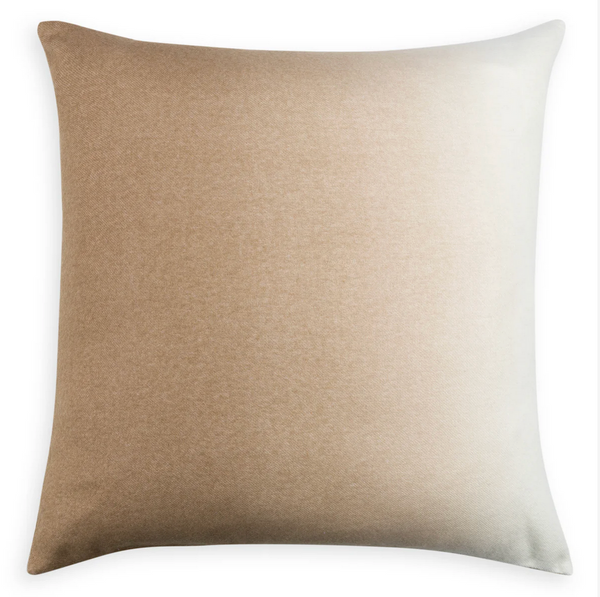 The Johanna Howard Dip Dye Pillow Camel is a square throw pillow with an elegant ombré gradient that transitions from beige to light cream against a white background.