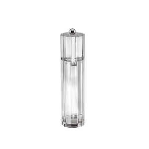 The Addison Ross Flute Salt & Pepper Shaker features clear acrylic with vertical ridges, a cylindrical shape, ceramic mechanism, and a round silver knob on top, shown standing upright against a white background.