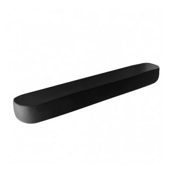 The Tina Frey Trough Black Long is a sleek, black, rectangular resin piece with rounded edges, ideal as minimalist table decor and shown isolated on a white background.