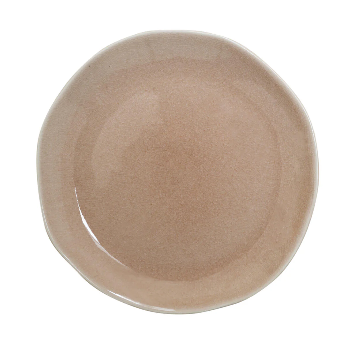 A round, light brown ceramic plate with an organic-shaped rim and delicate crackled glaze, shown from above on white—a stunning piece from the Maguelone Dinnerware Tamaris collection by Jars - Rosenthal.