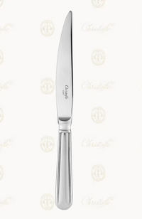 A stainless steel Albi Acier Stainless Steel Serving Utensils dinner knife featuring a serrated blade and a handle with vertical grooves.