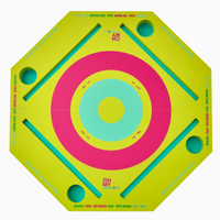 The Oh My Mahjong Mahjong Aqua Pool Mat is a bright yellow, octagonal mat featuring teal accents, concentric pink, yellow, and teal rings, and "OH MY AQUAJONG" in teal text.