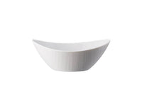 The Rosenthal Mesh Dinnerware White is a modern, oval-shaped ceramic bowl with slightly upturned edges, crafted from premium porcelain and shown against a plain white background.