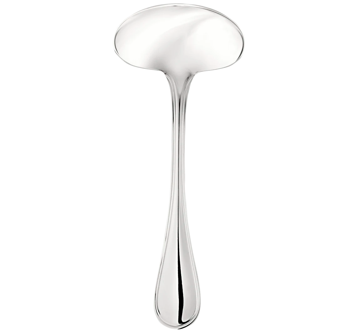 The Christofle Albi Acier Stainless Steel Serving Utensil features a polished, wide bowl and a long, slender handle, shown against a plain white background.