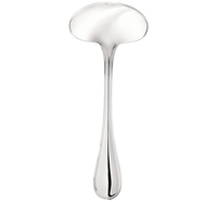 The Christofle Albi Acier Stainless Steel Serving Utensil features a polished, wide bowl and a long, slender handle, shown against a plain white background.